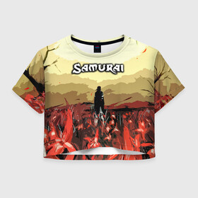 Женская футболка Crop-top 3D с принтом SAMURAI PROJECT RED в Белгороде, 100% полиэстер | круглая горловина, длина футболки до линии талии, рукава с отворотами | 2077 | cd projekt red | cyberpunk | cyberpunk 2077 | game | samurai | арт | будущее | видеоигра | игра | киберпанк | киберпанк 2077 | киборг | киборги