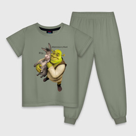 Детская пижама хлопок с принтом Shrek-Donkey в Белгороде, 100% хлопок |  брюки и футболка прямого кроя, без карманов, на брюках мягкая резинка на поясе и по низу штанин
 | dreamworks | shrek | арт | лого | мультфильм | постер | шрек