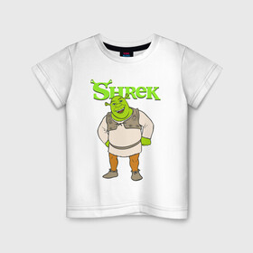Детская футболка хлопок с принтом Shrek | Шрек (Z) в Белгороде, 100% хлопок | круглый вырез горловины, полуприлегающий силуэт, длина до линии бедер | dreamworks | shrek | зелёный огр | мульт | мультфильм | приключения