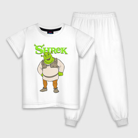 Детская пижама хлопок с принтом Shrek | Шрек (Z) в Белгороде, 100% хлопок |  брюки и футболка прямого кроя, без карманов, на брюках мягкая резинка на поясе и по низу штанин
 | Тематика изображения на принте: dreamworks | shrek | зелёный огр | мульт | мультфильм | приключения