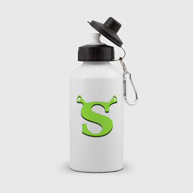 Бутылка спортивная с принтом Shrek Logo (+спина) (Z) в Белгороде, металл | емкость — 500 мл, в комплекте две пластиковые крышки и карабин для крепления | dreamworks | shrek | зелёный огр | мульт | мультфильм | приключения