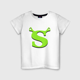 Детская футболка хлопок с принтом Shrek Logo (+спина) (Z) в Белгороде, 100% хлопок | круглый вырез горловины, полуприлегающий силуэт, длина до линии бедер | dreamworks | shrek | зелёный огр | мульт | мультфильм | приключения