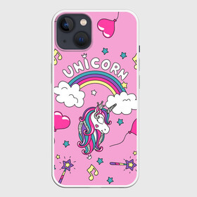 Чехол для iPhone 13 с принтом Единорог Радужный в Белгороде,  |  | unicorn | девочке | девчачья | детская | детство | единороги | звездочки | корона | милая | мороженое | пончики | радуга | сладости