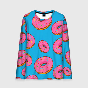 Мужской лонгслив 3D с принтом Пончики в Белгороде, 100% полиэстер | длинные рукава, круглый вырез горловины, полуприлегающий силуэт | Тематика изображения на принте: еда | круг | кружки | пища | пончики | пончики гомера | симпсоны | цветные пончики