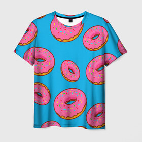 Мужская футболка 3D с принтом Пончики в Белгороде, 100% полиэфир | прямой крой, круглый вырез горловины, длина до линии бедер | еда | круг | кружки | пища | пончики | пончики гомера | симпсоны | цветные пончики