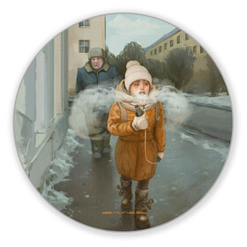 Коврик для мышки круглый с принтом Паровоз3D в Белгороде, резина и полиэстер | круглая форма, изображение наносится на всю лицевую часть | вэйп | девочка | дед | дом | екатеринбург | екб | зима | небо | пар | улица