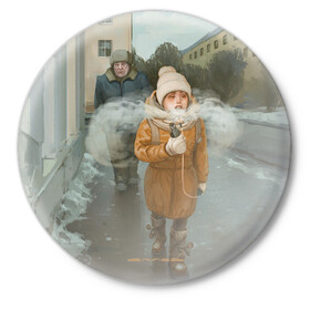 Значок с принтом Паровоз3D в Белгороде,  металл | круглая форма, металлическая застежка в виде булавки | вэйп | девочка | дед | дом | екатеринбург | екб | зима | небо | пар | улица