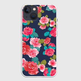 Чехол для iPhone 13 с принтом Цветочный узор из красных роз в Белгороде,  |  | botanical | fantasy | floral | flower bouquet | garden | pattern | pink roses | red roses | ботаника | букет роз | бутоны | весна | красные розы | лепестки роз | лето | паттерн | реалистичные цветы | розовые розы | розы | садовая роза | флор