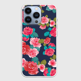 Чехол для iPhone 13 Pro с принтом Цветочный узор из красных роз в Белгороде,  |  | botanical | fantasy | floral | flower bouquet | garden | pattern | pink roses | red roses | ботаника | букет роз | бутоны | весна | красные розы | лепестки роз | лето | паттерн | реалистичные цветы | розовые розы | розы | садовая роза | флор