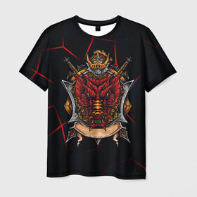 Мужская футболка 3D с принтом Красный китайский дракон в Белгороде, 100% полиэфир | прямой крой, круглый вырез горловины, длина до линии бедер | викинг | дракон | китай | китайский дракон | красный дракон | мифология | рыцарь | шлеп