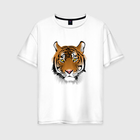 Женская футболка хлопок Oversize с принтом Тигр в Белгороде, 100% хлопок | свободный крой, круглый ворот, спущенный рукав, длина до линии бедер
 | animal | cheetah | forest animal | hunter | tiger | wild animal | гепард | дикое животное | животное | лесное животное | охотник | тигр