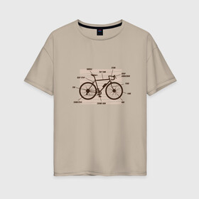 Женская футболка хлопок Oversize с принтом Схема Анатомия Велосипеда в Белгороде, 100% хлопок | свободный крой, круглый ворот, спущенный рукав, длина до линии бедер
 | anatomy | bicycle | bike | mountain bike | scheme | байк | бикукле | велик | горный велосипед | инженерная схема | как устроен велосипед | состав | строение | устройство велосипеда | чертёж | чертежи