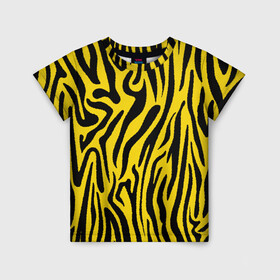 Детская футболка 3D с принтом Тигровые полоски в Белгороде, 100% гипоаллергенный полиэфир | прямой крой, круглый вырез горловины, длина до линии бедер, чуть спущенное плечо, ткань немного тянется | абстракция | зоопринт | орнамент | полоски | полосы | пчелиный | тигровый