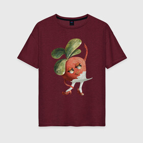 Женская футболка хлопок Oversize с принтом Редиска в Белгороде, 100% хлопок | свободный крой, круглый ворот, спущенный рукав, длина до линии бедер
 | арт | иллюстрация | красный | овощи | принт | растения | танец