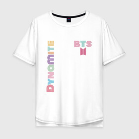 Мужская футболка хлопок Oversize с принтом Dynamite BTS БТС логотип в Белгороде, 100% хлопок | свободный крой, круглый ворот, “спинка” длиннее передней части | bangtan | bts | dynamite | бангтан | белая | бтс | логотип | черная