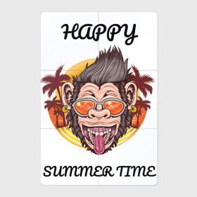 Магнитный плакат 2Х3 с принтом Счастливая обезьяна в Белгороде, Полимерный материал с магнитным слоем | 6 деталей размером 9*9 см | лето | надпись | обезьяна | отпуск | очки | пальмы | счастье