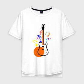 Мужская футболка хлопок Oversize с принтом Цветная гитара в Белгороде, 100% хлопок | свободный крой, круглый ворот, “спинка” длиннее передней части | гитара | звуковая музыка | красивая гитара | музыка