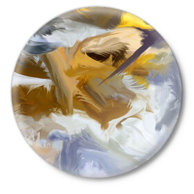 Значок с принтом FET в Белгороде,  металл | круглая форма, металлическая застежка в виде булавки | abstract | feathers | абстракция | желтое | мазки | перья