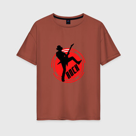 Женская футболка хлопок Oversize с принтом Рок в Белгороде, 100% хлопок | свободный крой, круглый ворот, спущенный рукав, длина до линии бедер
 | ac dc | красный принт | красный цвет | принт | рок | рок музыка | рок принт