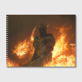 Альбом для рисования с принтом MORTAL SHELL WARRIOR в Белгороде, 100% бумага
 | матовая бумага, плотность 200 мг. | mortal | mortalshell | shell | меч | мортал | морталшэл | огонь | рыцарь