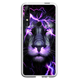 Чехол для Honor P Smart Z с принтом НЕОНОВЫЙ ЛЕВ  NEON LION в Белгороде, Силикон | Область печати: задняя сторона чехла, без боковых панелей | lion | neon | голова | гроза | дикая кошка | животные | кот | кошка | лев | молния | неон | тигр | хищник