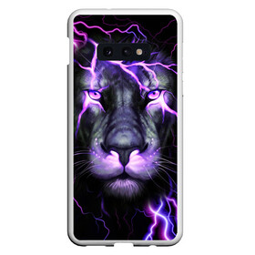 Чехол для Samsung S10E с принтом НЕОНОВЫЙ ЛЕВ  NEON LION в Белгороде, Силикон | Область печати: задняя сторона чехла, без боковых панелей | lion | neon | голова | гроза | дикая кошка | животные | кот | кошка | лев | молния | неон | тигр | хищник