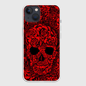 Чехол для iPhone 13 с принтом ЦВЕТОЧНЫЙ ЧЕРЕП в Белгороде,  |  | death | flowers | horror | metal | red | rose | roses | skull | арт | зомби | кости | красный | розы | скелет | цветы | череп | черный