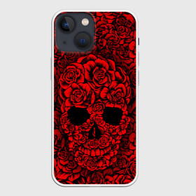 Чехол для iPhone 13 mini с принтом ЦВЕТОЧНЫЙ ЧЕРЕП в Белгороде,  |  | death | flowers | horror | metal | red | rose | roses | skull | арт | зомби | кости | красный | розы | скелет | цветы | череп | черный