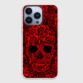 Чехол для iPhone 13 Pro с принтом ЦВЕТОЧНЫЙ ЧЕРЕП в Белгороде,  |  | death | flowers | horror | metal | red | rose | roses | skull | арт | зомби | кости | красный | розы | скелет | цветы | череп | черный