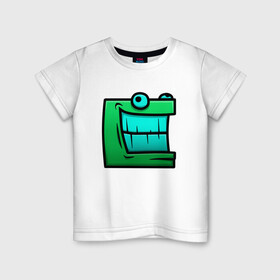 Детская футболка хлопок с принтом Geometry Dash | Green cube (Z) в Белгороде, 100% хлопок | круглый вырез горловины, полуприлегающий силуэт, длина до линии бедер | 2d | arcade | game | geometry dash | meltdown | robtop | аркада | геометрический тире | раннер