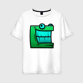 Женская футболка хлопок Oversize с принтом Geometry Dash | Green cube (Z) в Белгороде, 100% хлопок | свободный крой, круглый ворот, спущенный рукав, длина до линии бедер
 | 2d | arcade | game | geometry dash | meltdown | robtop | аркада | геометрический тире | раннер