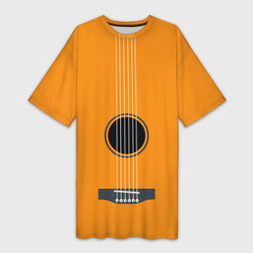 Платье-футболка 3D с принтом ГИТАРА в Белгороде,  |  | guitar | instrument | musuc | orange | pop | rock | гитара | инструмент | музыка | панк | рок | струны | фолк