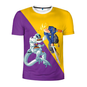 Мужская футболка 3D спортивная с принтом Yellow vs purple в Белгороде, 100% полиэстер с улучшенными характеристиками | приталенный силуэт, круглая горловина, широкие плечи, сужается к линии бедра | Тематика изображения на принте: anime | dragon ball | аниме | анимэ | драгон бал | дрэгон бол | жемчуг дракона