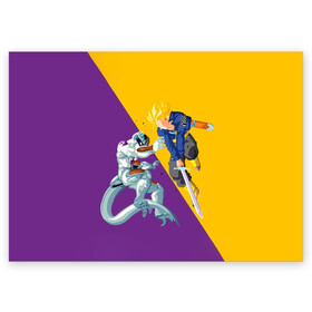 Поздравительная открытка с принтом Yellow vs purple в Белгороде, 100% бумага | плотность бумаги 280 г/м2, матовая, на обратной стороне линовка и место для марки
 | Тематика изображения на принте: anime | dragon ball | аниме | анимэ | драгон бал | дрэгон бол | жемчуг дракона