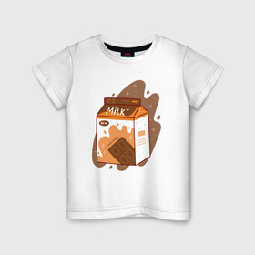 Детская футболка хлопок с принтом Коробка шоколадного молока в Белгороде, 100% хлопок | круглый вырез горловины, полуприлегающий силуэт, длина до линии бедер | anime | kawaii | аниме | йогурт | кавай | коробка молока | лето | молоко | пакет молока | персик | персиковое молоко | фрукты