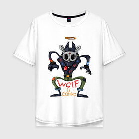 Мужская футболка хлопок Oversize с принтом Волк в маске зайца в Белгороде, 100% хлопок | свободный крой, круглый ворот, “спинка” длиннее передней части | волк | заяц | иметатор | маска | сердце | хищник
