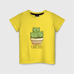 Детская футболка хлопок с принтом Котики Кактусы Catctus в Белгороде, 100% хлопок | круглый вырез горловины, полуприлегающий силуэт, длина до линии бедер | cactus | cat | cats | cute cactus | english words | kitten | kitty | puss | pussy | pussycat | кактус в горшке | киски | кисы | котёнок | котики | коты в виде кактусов | коты кактусы | котята | котята кактусы | котятки | кошечки | кошка | мил