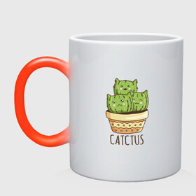 Кружка хамелеон с принтом Котики Кактусы Catctus в Белгороде, керамика | меняет цвет при нагревании, емкость 330 мл | cactus | cat | cats | cute cactus | english words | kitten | kitty | puss | pussy | pussycat | кактус в горшке | киски | кисы | котёнок | котики | коты в виде кактусов | коты кактусы | котята | котята кактусы | котятки | кошечки | кошка | мил