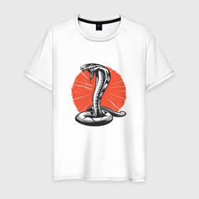 Мужская футболка хлопок с принтом Японская Кобра | Japan Cobra в Белгороде, 100% хлопок | прямой крой, круглый вырез горловины, длина до линии бедер, слегка спущенное плечо. | Тематика изображения на принте: art | asp | aspid | cobra kai | japanese | poison | poisoned | red sun | snake | vemonous | venom | viper | арт | вайпер | восходящее солнце | змея | иллюстрация | кобра кай | красное солнце | рисунок кобры | солнце | яд | яд