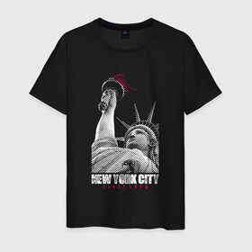 Мужская футболка хлопок с принтом Statue Of Liberty в Белгороде, 100% хлопок | прямой крой, круглый вырез горловины, длина до линии бедер, слегка спущенное плечо. | Тематика изображения на принте: америка | география | города | нью йорк | статуя свободы | страны | сша | туристам
