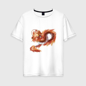 Женская футболка хлопок Oversize с принтом Красный Огненный Дракон в Белгороде, 100% хлопок | свободный крой, круглый ворот, спущенный рукав, длина до линии бедер
 | animalistic | art | dragon | fire | print | reds | арт | дракон | животное | красный | огонь