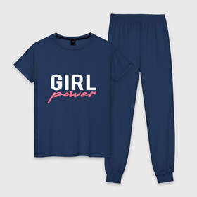 Женская пижама хлопок с принтом Girl power в Белгороде, 100% хлопок | брюки и футболка прямого кроя, без карманов, на брюках мягкая резинка на поясе и по низу штанин | girl power | женские права | равноправие | фем | феминизм