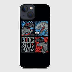 Чехол для iPhone 13 mini с принтом Rock Star Dino Динозавр геймер в Белгороде,  |  | dino | games | roar | rock | rock star | t rex | дино | динозавр | динозавры | рок | рокер