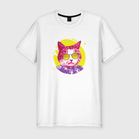 Мужская футболка хлопок Slim с принтом Кот Тусовщик в солнечных очках в Белгороде, 92% хлопок, 8% лайкра | приталенный силуэт, круглый вырез ворота, длина до линии бедра, короткий рукав | cat | cats | chill | cool cat | kitten | leto | party | puss | pussy | pussycat | summer | vacation | киски | кисы | кот в гавайской рубашке | котёнок | котики | котята | котятки | кошечки | кошка | лето | отдых | отпуск | пати |