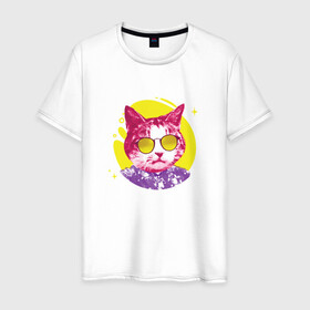 Мужская футболка хлопок с принтом Кот Тусовщик в солнечных очках в Белгороде, 100% хлопок | прямой крой, круглый вырез горловины, длина до линии бедер, слегка спущенное плечо. | cat | cats | chill | cool cat | kitten | leto | party | puss | pussy | pussycat | summer | vacation | киски | кисы | кот в гавайской рубашке | котёнок | котики | котята | котятки | кошечки | кошка | лето | отдых | отпуск | пати |