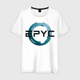 Мужская футболка хлопок с принтом AMD EPYC в Белгороде, 100% хлопок | прямой крой, круглый вырез горловины, длина до линии бедер, слегка спущенное плечо. | amd | epic | epyc | intel | ryzen