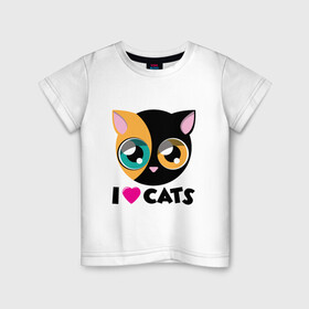 Детская футболка хлопок с принтом I Love Cats в Белгороде, 100% хлопок | круглый вырез горловины, полуприлегающий силуэт, длина до линии бедер | animal | cat | cute | kitty | love | meow | друг | животные | киска | китти | кот | котенок | котик | котэ | кошечка | кошка | милый | мур | мяу | питомец | тигр