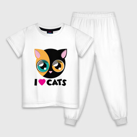 Детская пижама хлопок с принтом I Love Cats в Белгороде, 100% хлопок |  брюки и футболка прямого кроя, без карманов, на брюках мягкая резинка на поясе и по низу штанин
 | animal | cat | cute | kitty | love | meow | друг | животные | киска | китти | кот | котенок | котик | котэ | кошечка | кошка | милый | мур | мяу | питомец | тигр
