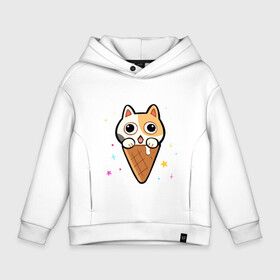 Детское худи Oversize хлопок с принтом Ice Cream Cat в Белгороде, френч-терри — 70% хлопок, 30% полиэстер. Мягкий теплый начес внутри —100% хлопок | боковые карманы, эластичные манжеты и нижняя кромка, капюшон на магнитной кнопке | animal | cat | cute | kitty | meow | друг | животные | киска | китти | кот | котенок | котик | котэ | кошечка | кошка | милый | мороженое | мур | мяу | питомец | тигр