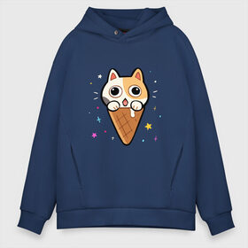 Мужское худи Oversize хлопок с принтом Ice Cream Cat в Белгороде, френч-терри — 70% хлопок, 30% полиэстер. Мягкий теплый начес внутри —100% хлопок | боковые карманы, эластичные манжеты и нижняя кромка, капюшон на магнитной кнопке | animal | cat | cute | kitty | meow | друг | животные | киска | китти | кот | котенок | котик | котэ | кошечка | кошка | милый | мороженое | мур | мяу | питомец | тигр